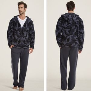Barefoot Dreams CozyChic Men's Camo Zip-up Hoodie - black / steel blue / grey